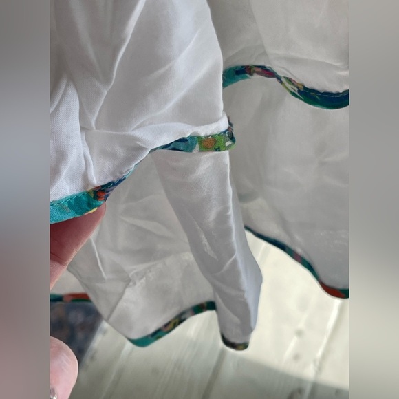 NWT Taj by Sabrina Crippa OLIVIA WRAP Ruffle DRESS in White and Teal - Picture 4 of 12